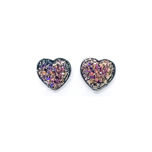 5/$25 Heart Shaped Druzy Earrings Iridescent Studs Heart Shaped Earrings NEW - Picture 1 of 3